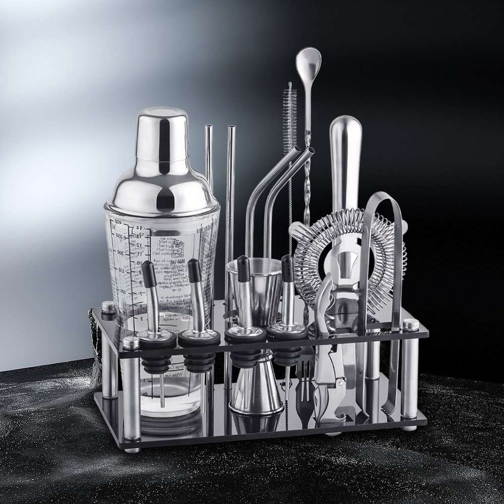 OUYADA Factory 17Pcs Acrylic Holder Frame Stand Bar Tool Kit Bartender Cocktail Making Set Stainless Steel Barware