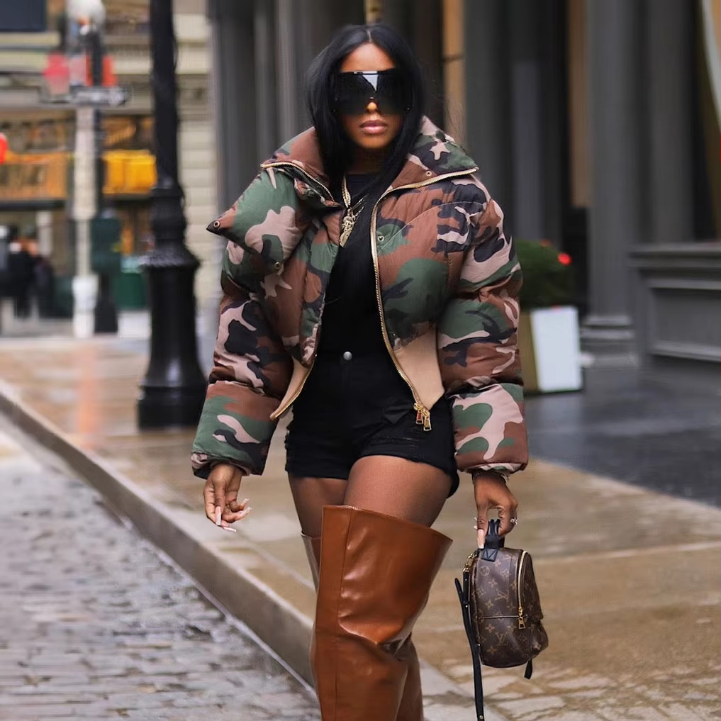 C1499 Winter new arrivals women's fashion retro camouflage printed short jacket cotton down coat