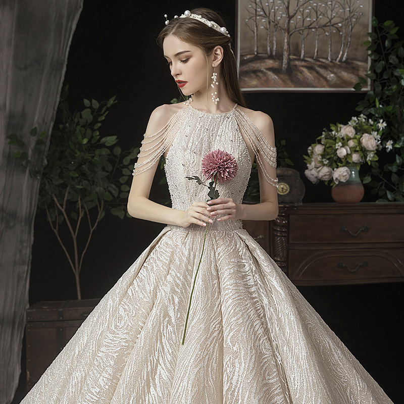 New Arrivals Luxury Wedding Dress Tassel Halter Bridal Gowns Girl Wedding Party Dress