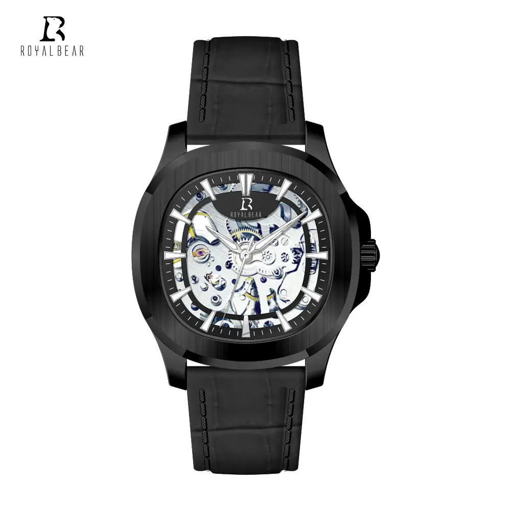 Custom oem leather black automatic wrist mens luxury watch