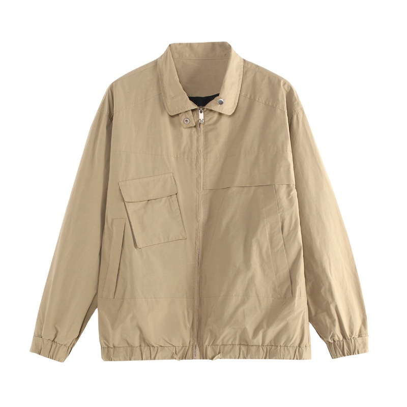 2021 men's autumn and winter new khaki stand collar solid color work jacket jacket zipper pocket casual fashion