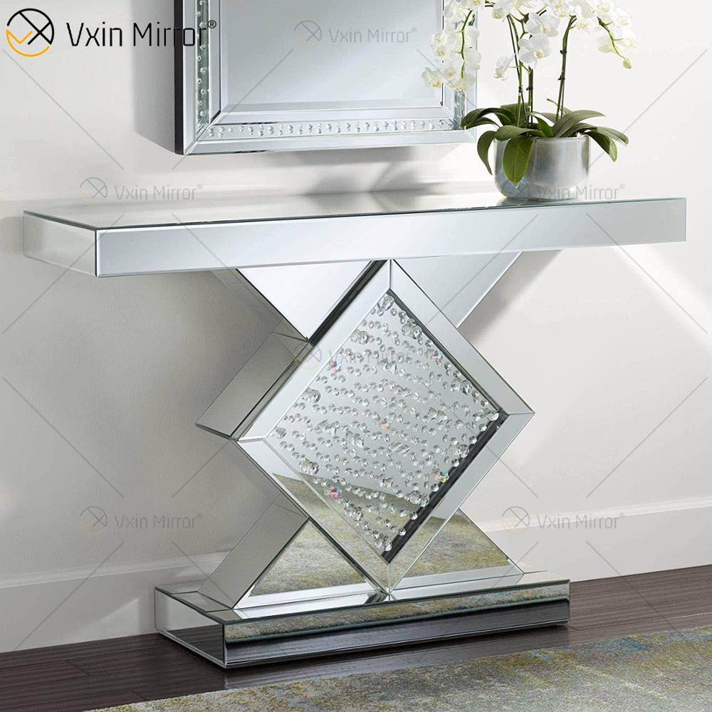 Modern Crystal WXF-520 Silver Sparkle Hallway Illuminated Furniture Electric LED Mirrored Console Table