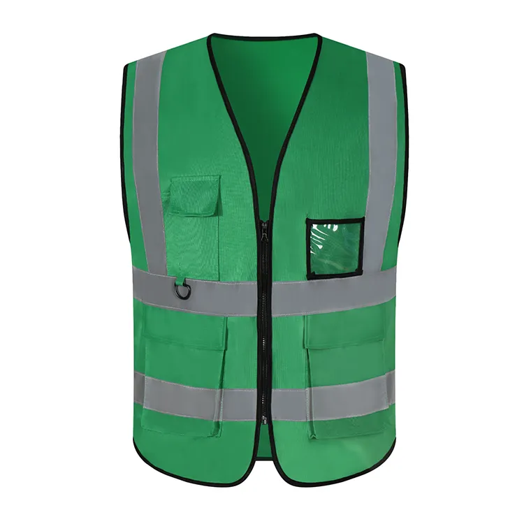 Black Safety Reflective Vest 5 Pockets With 2 Inch Dual Tone Reflective Strips