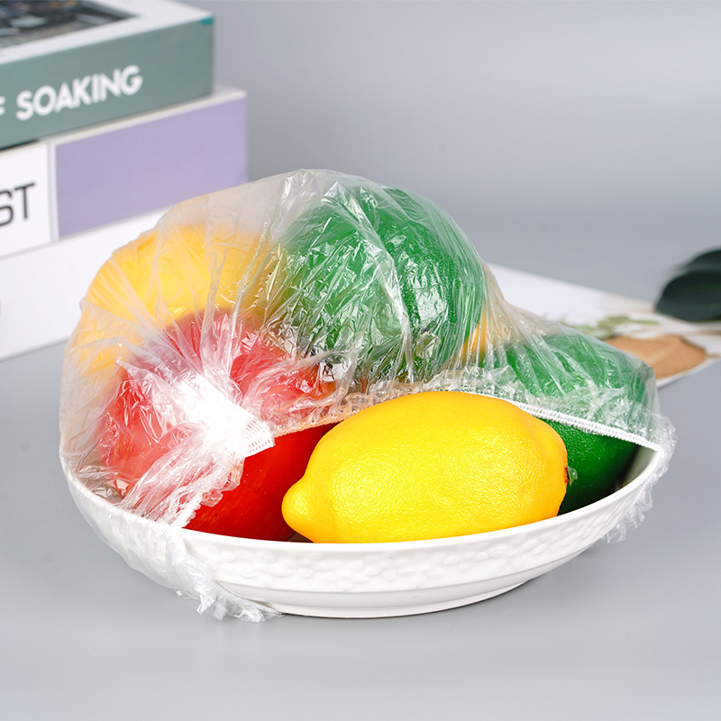 Transparent disposable plastic shrink wrap plastic elastic food cover with beam mouth disposable wash shower hat