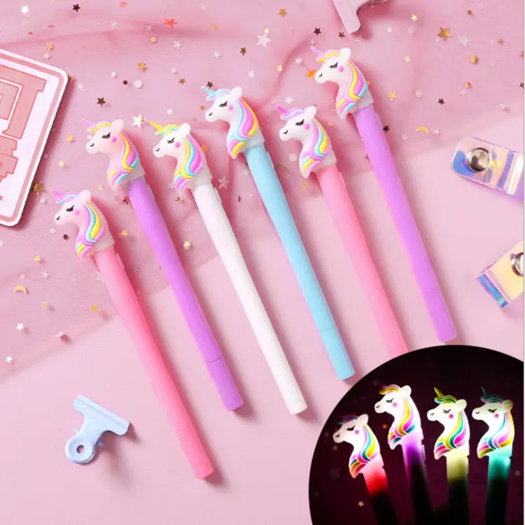 Factory Wholesale Custom Cute Unicorn Bright LED Light Pen for kids