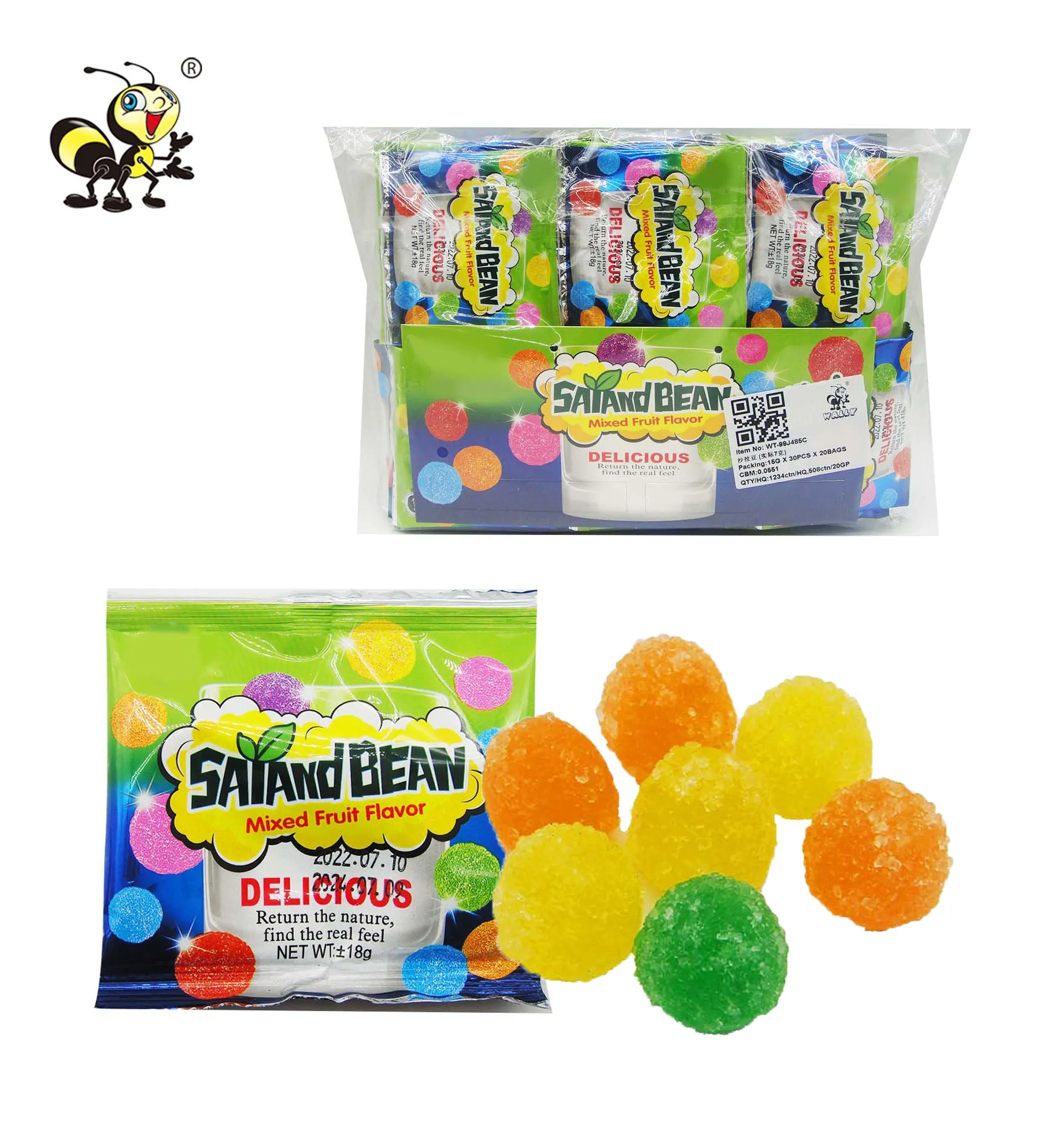 New Halal Sweet Sour Fruit Candy Sugar Coated Gummy Sweets And Soft Candies Wholesale