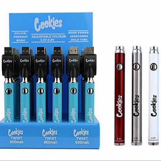 LOW MOQ Cookies battery pen 510 thread 900mah cbd battery custom LOGO cbd vape pen battery Vision spinner