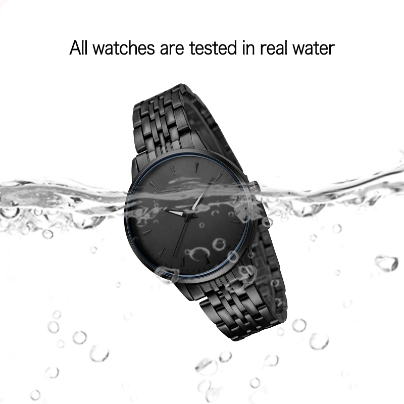 SINOBI Cool Boys Watch S9823G All Black Mens Watch With Luminous Hands Stainless Steel Strap Simple Watch With No Dial Saat
