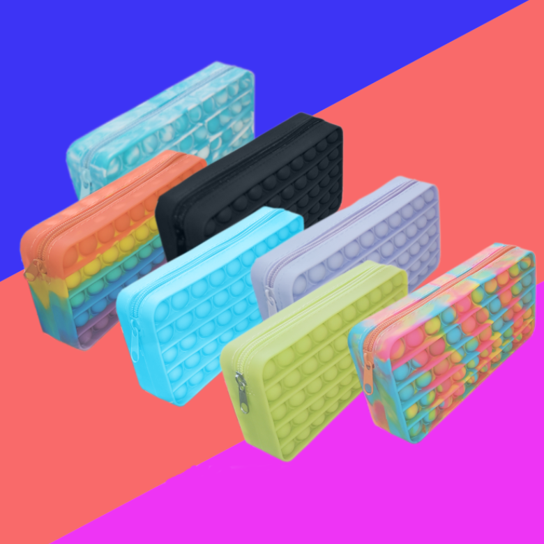 Colorful Rain Bow Push Bubble Toy School Pencil Pouch box Silicone Bag Fidget Popings Holder Fidgets Its Pencil case
