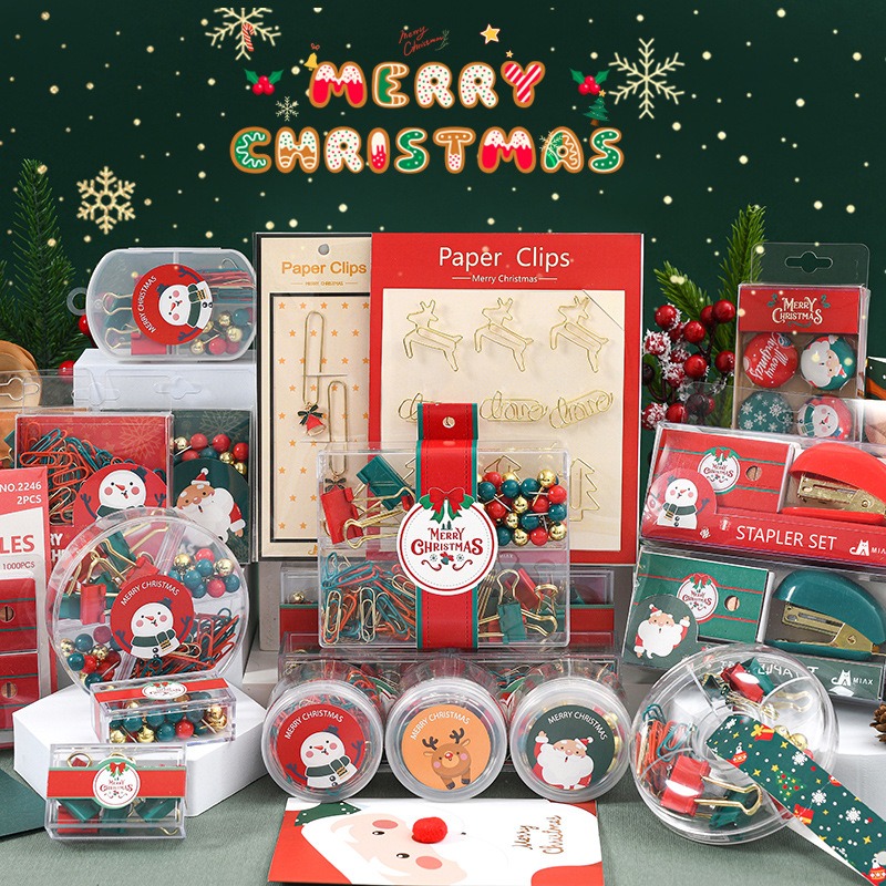 Christmas cultural and creative combination set, paper clip, pushpin, ticket holder, stapler, stapling, office supplies