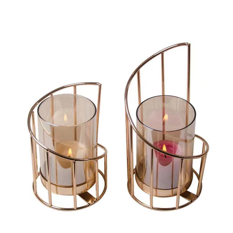 Set of 2 European metal candlestick holders dining table creative romantic iron electroplating Wedding Gold Candle holders