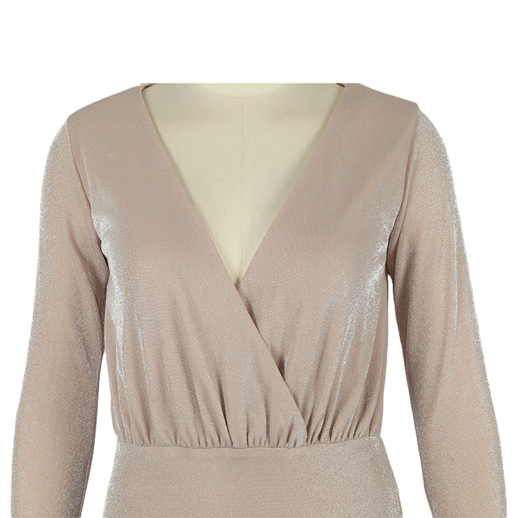 Deep V-neck Long Sleeve Slim Cross Straight Knitted Pencil Knit Sweater Dress
