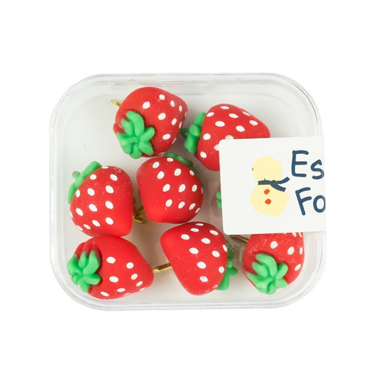 Wholesale Candy Color Strawberry Shape Map Push Pin Sets for Office School Plastic Box Packing Stationery