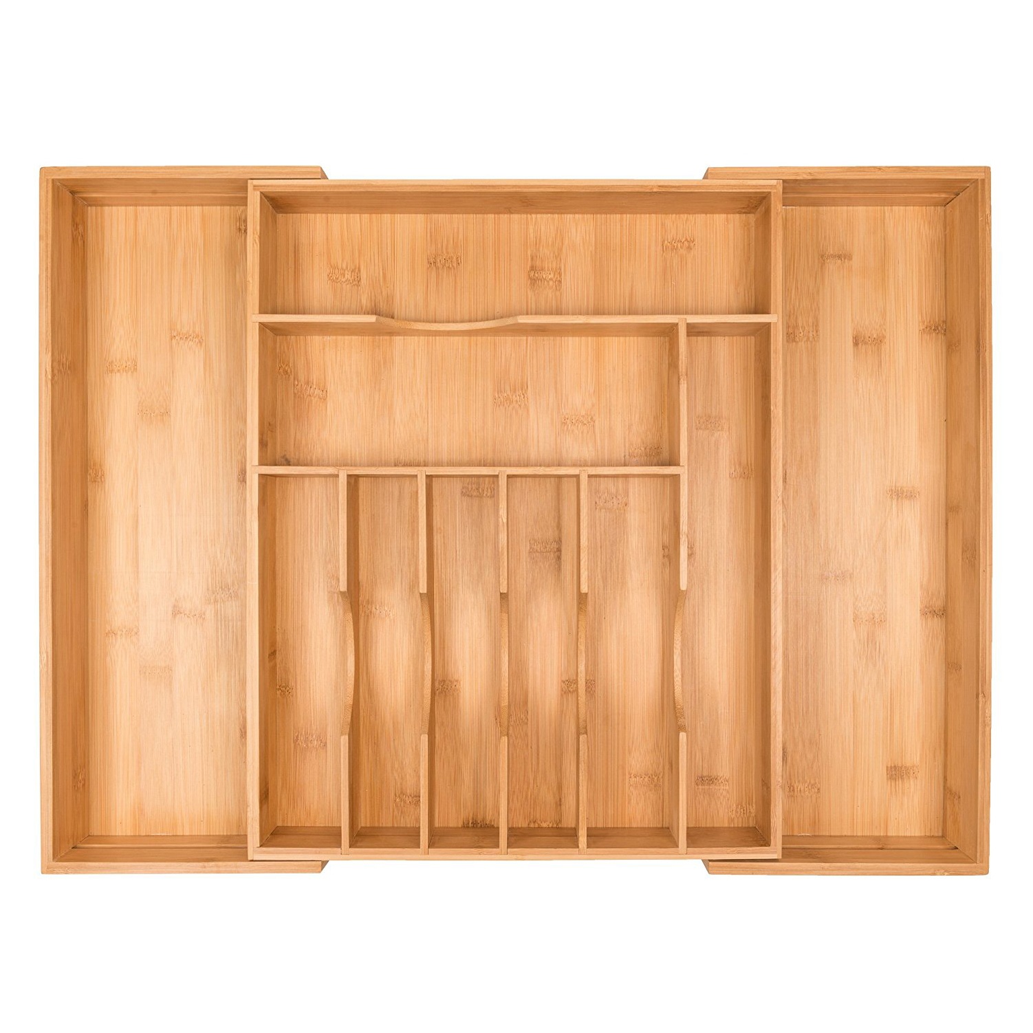 High Quality Expandable Kitchen Bamboo Wooden Cutlery Tray Drawer Organizer with 8 compartments and 2 adjustable dimensions