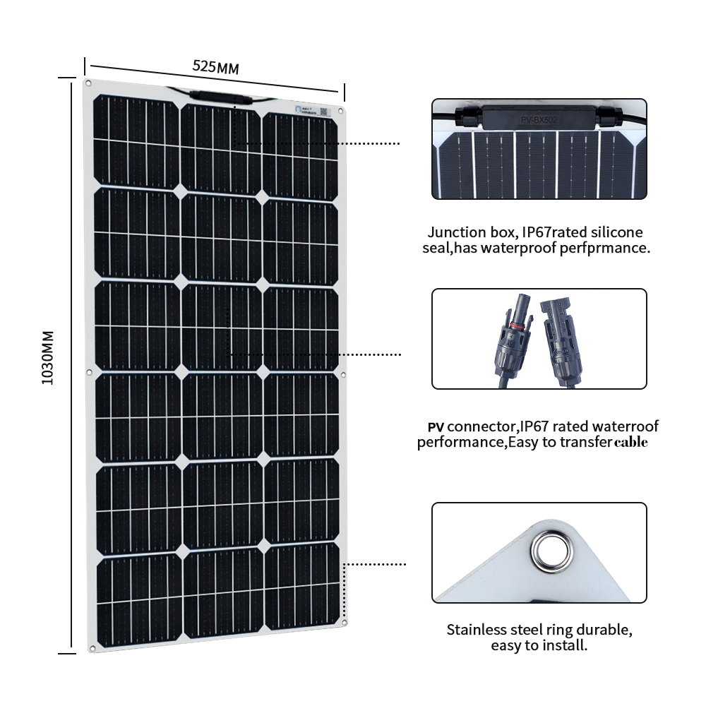 Солнечная панель с солнечными разъемами, высокоэффективный модуль PV для зарядки аккумулятора, лодки, фургона, домов на колесах