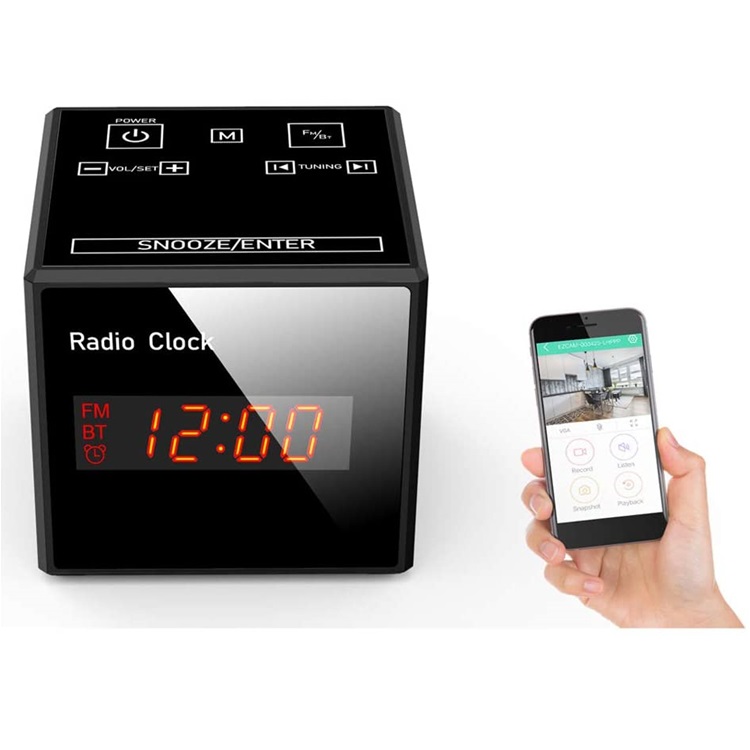 1080P FHD Invisible Lens Clock Hidden Wireless WIFi Camera with FM Radio Speaker Music Box