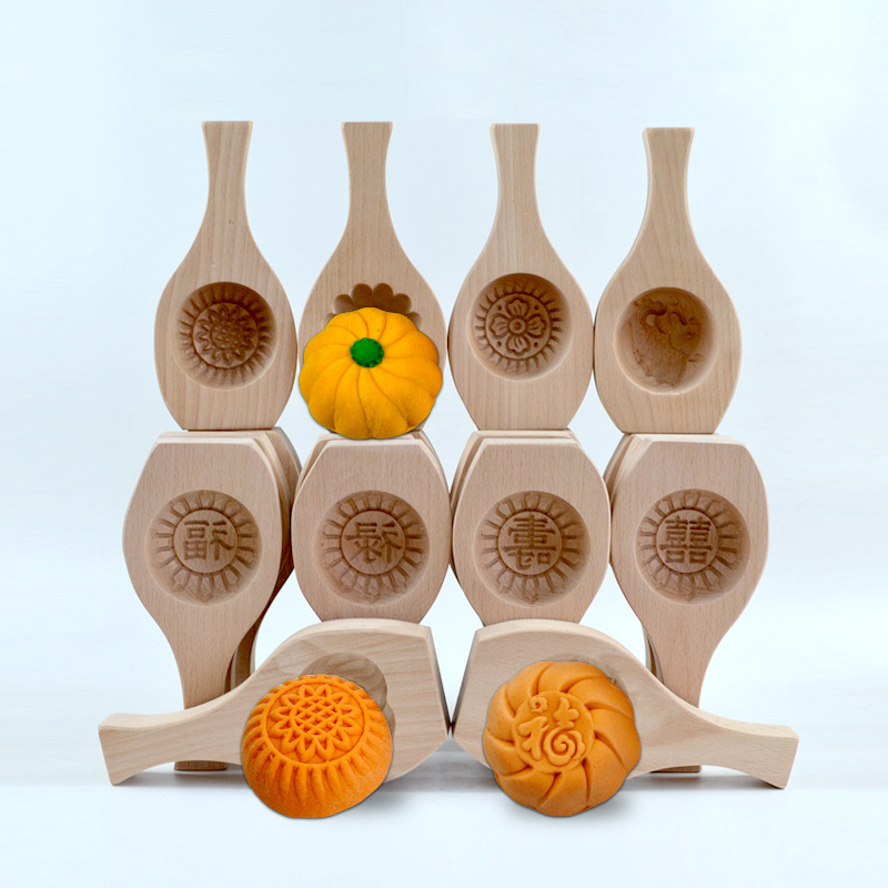 Sustainable Eco Friendly Wooden Mooncake Bakeware Flower Cookie Mold Moon Cake Mold Press Custom Pastry Mold