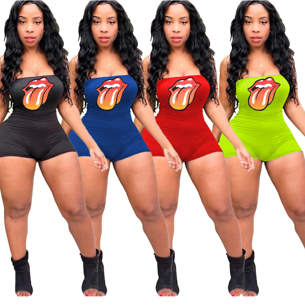 2020 trendy A1301 women fashionable printed black strapless bodycon short romper