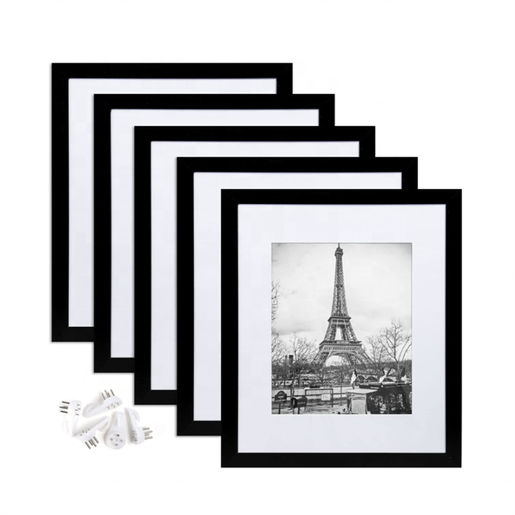 wholesale set of 5 natural wooden photo frame display pictures 8x10 with mat or 11x14 without mat