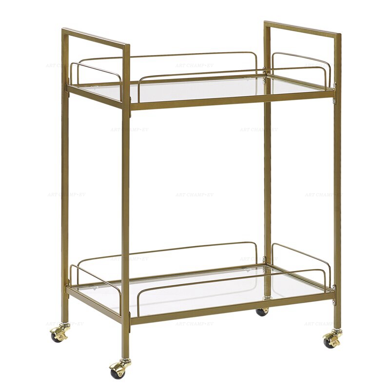 Hotel Serving Trolley Wine Rack Bar Cart Modern Clear Glass Gold Bar Trolley