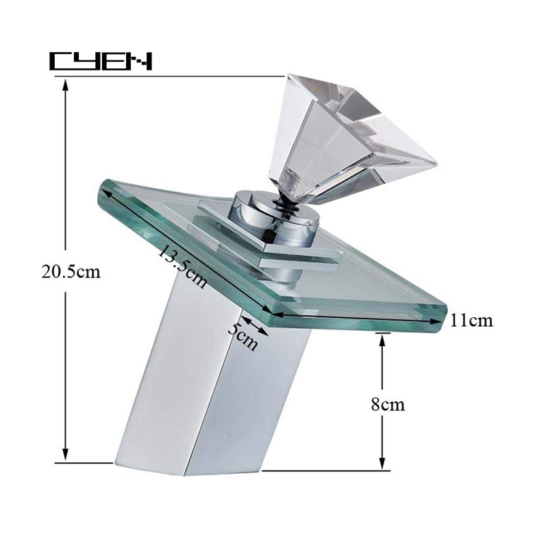 CYEN Sanitary Ware Single Handle Deck Mounted Chrome Waterfall LED Faucets for bathroom