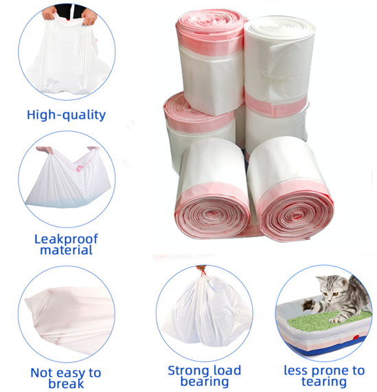 Biodegradable Pet Waste bag Cat Poop Bag with Drawstrings Cat Litter Pan Liners