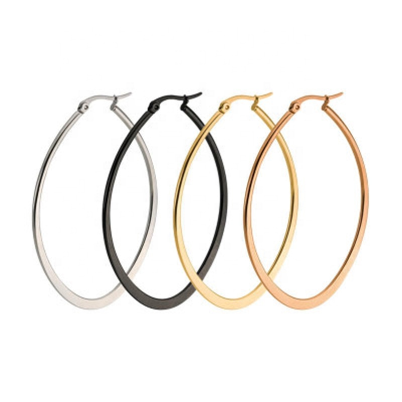 30mm-70mm new fashion stainless steel flat oval hoop earring clip on earring for women and girl
