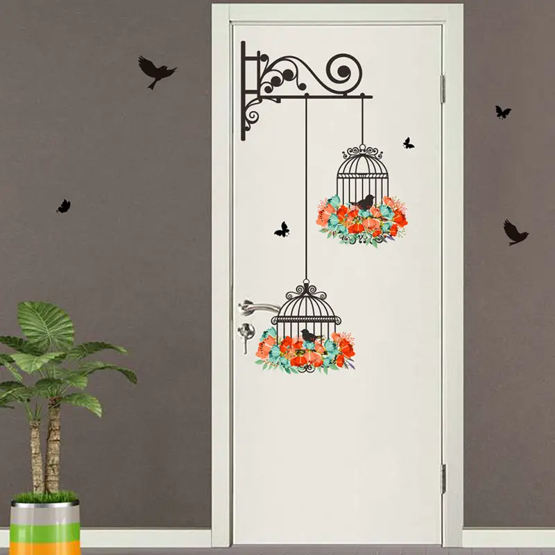 New Birdcage Flower Flying for Living room Nursery Room Wall Stickers Vinyl Wall Decals Wall Sticker for Kids Room Home Decor AN