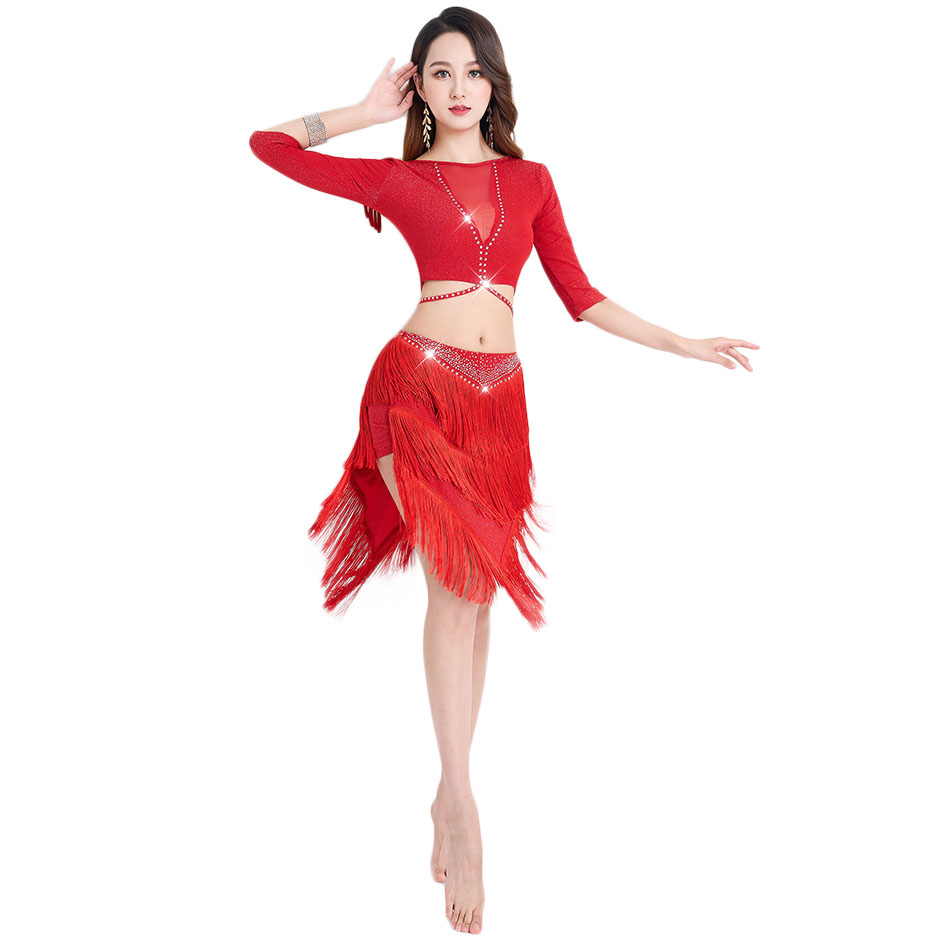 Sexy Hot New Latin Dance Performance Competition Dress Costumes for Women 100% Polyester Adults Sets Stage & Dancerwear 1set