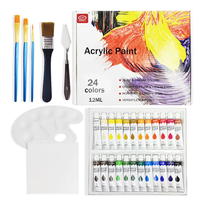 Ecommerce Top-sellers Professional 12/30/60ML Artist Waterproof for Canvas 24 Colors Acrylic Paint Set