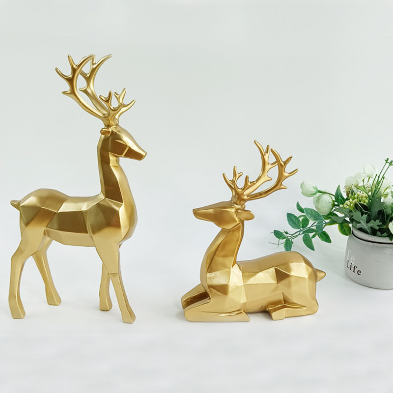 Wholesale hot sale Geometric animal deer black white gold resin reindeer sculpture European-style elk ornament home decoration