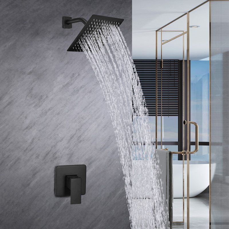 shower set matte black in wall mounted stainless steel tap Bathroom taps brass kits rain rainfall showerset mixer faucet set