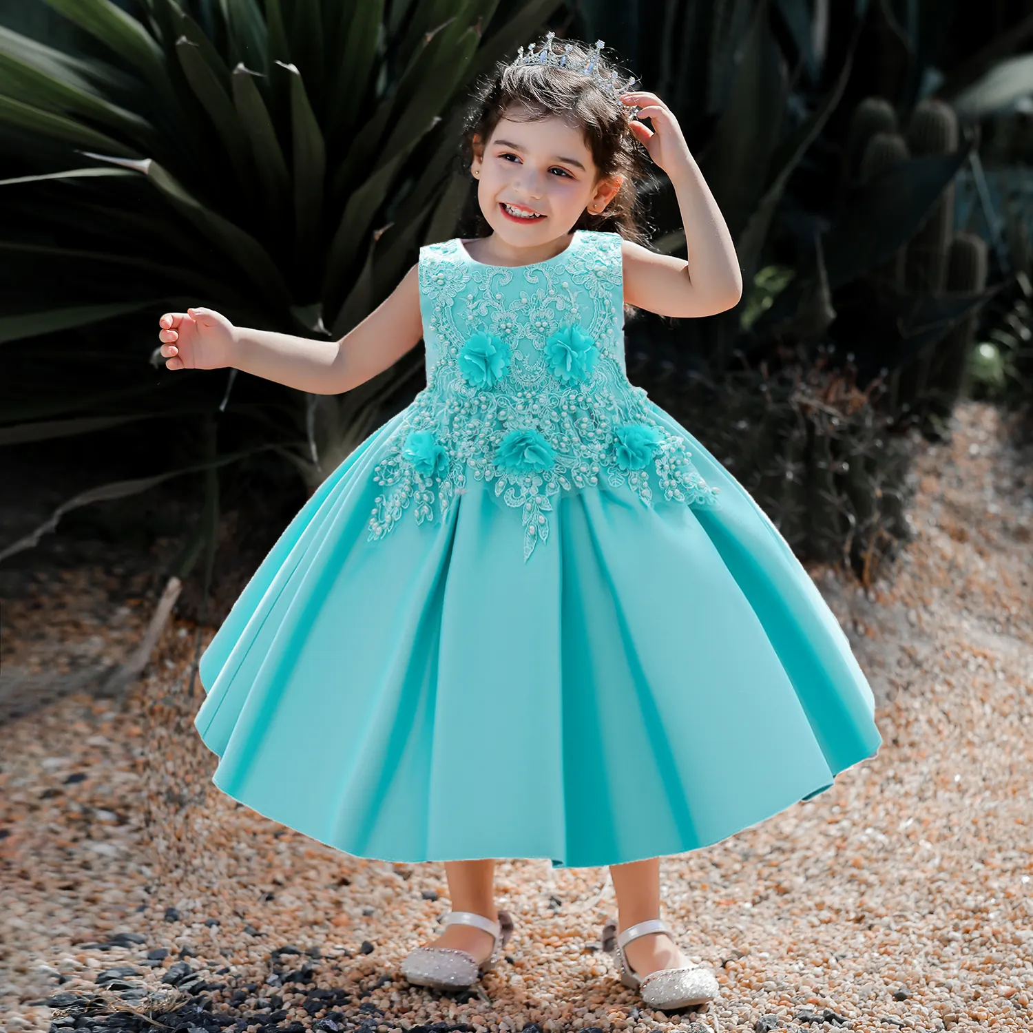 Платье для девочек с цветочным принтом 2022, белая юбка с оборками до колена, детское Тюлевое платье принцессы для крещения, W006