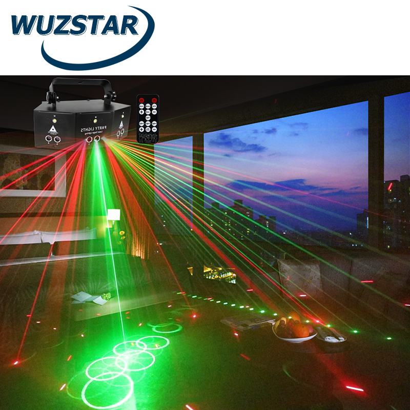 Wuzstar диско лазерное освещение 9 глаз RGBW DJ Party проектор обеспечивают работу Совместного освещения DMX Голосовое управление светодиодный стробоскоп сценическое освещение для продажи в клубе