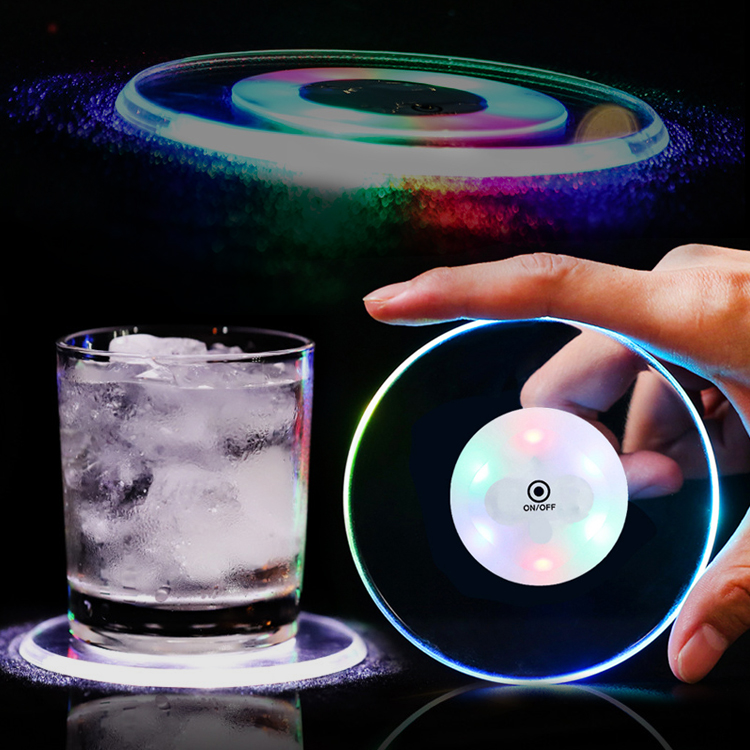 New Style Led Cup Coaster for Bar Ultra-thin Round Acrylic Luminous Cup Mat Glowing Beer Coasters Cup Bottle Display Base