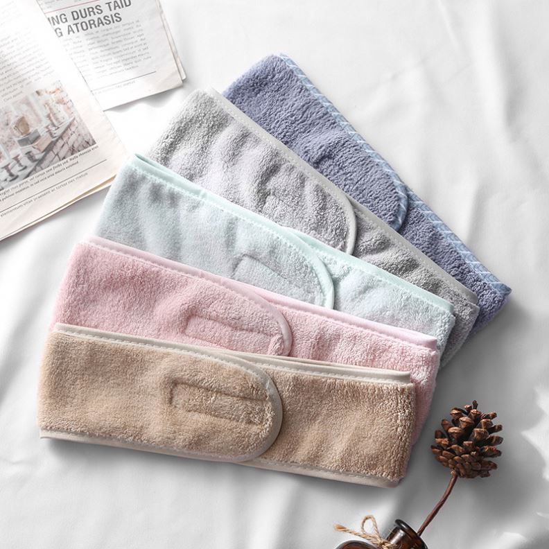 Convenient Soft Facial Make Up Bath Wrap Headbands Custom Logo Solid Color Elastic Soft Coral Velvet Sport Spa Headbands