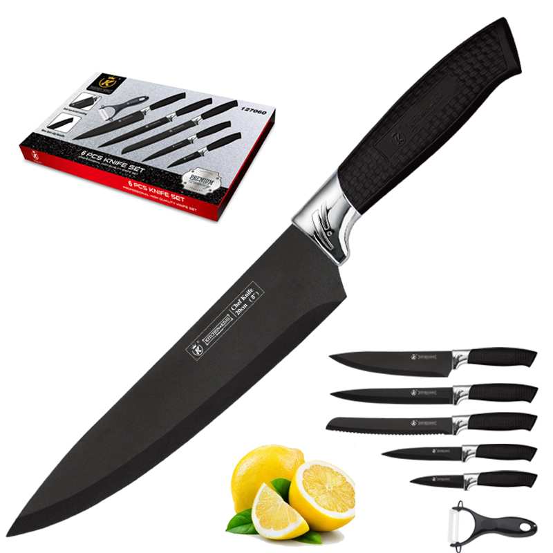 Kitchen King Набор кухонных ножей из 6 предметов, черные наборы ножей с антипригарным покрытием