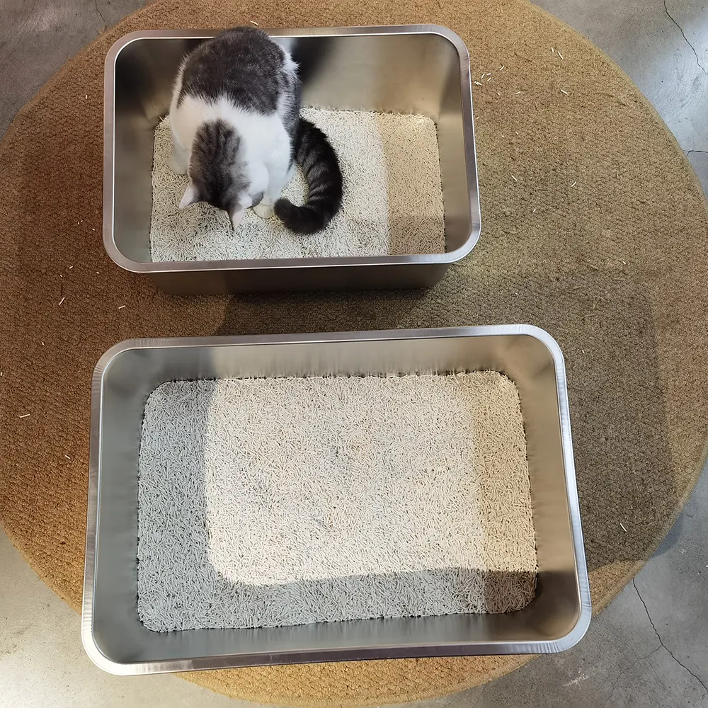 Лидер продаж, экологически чистый металлический контейнер для наполнителя для домашних животных, сковорода для чистки кошачьего туалета большого размера из нержавеющей стали, нескользящая
