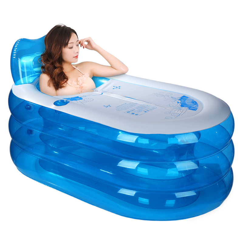 Portable Foldable Adult SPA Inflatable Bathtub PVC Free Standing Bath Tub with Air Pump Soaking Tub Blue