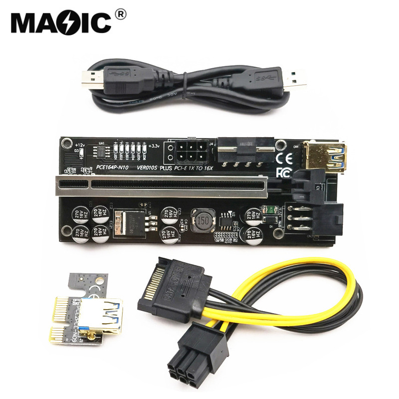 2022 новейшая карта Riser 010s Plus PCI-E PCIE Riser 009C 010XPCI Molex 6Pin SATA a USB 3,0 кабель 1X 16X extensor