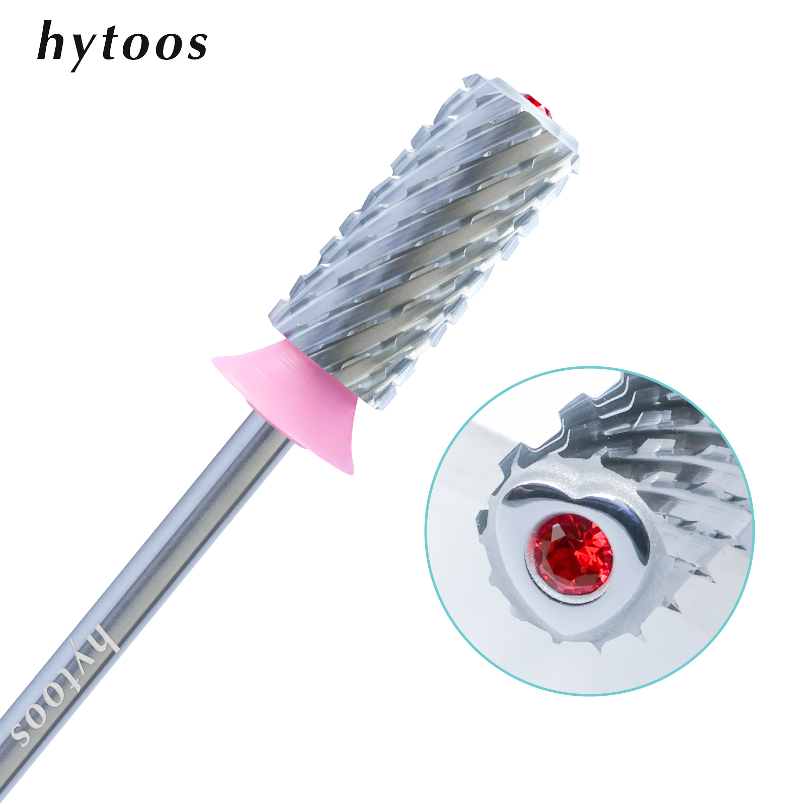 HYTOOS 3XC 6.6mm Crystal Top Barrel Nail Drill Bit Chrome Tungsten Carbide Acrylic Nail Bits Remove Manicure Gel Dip Powder