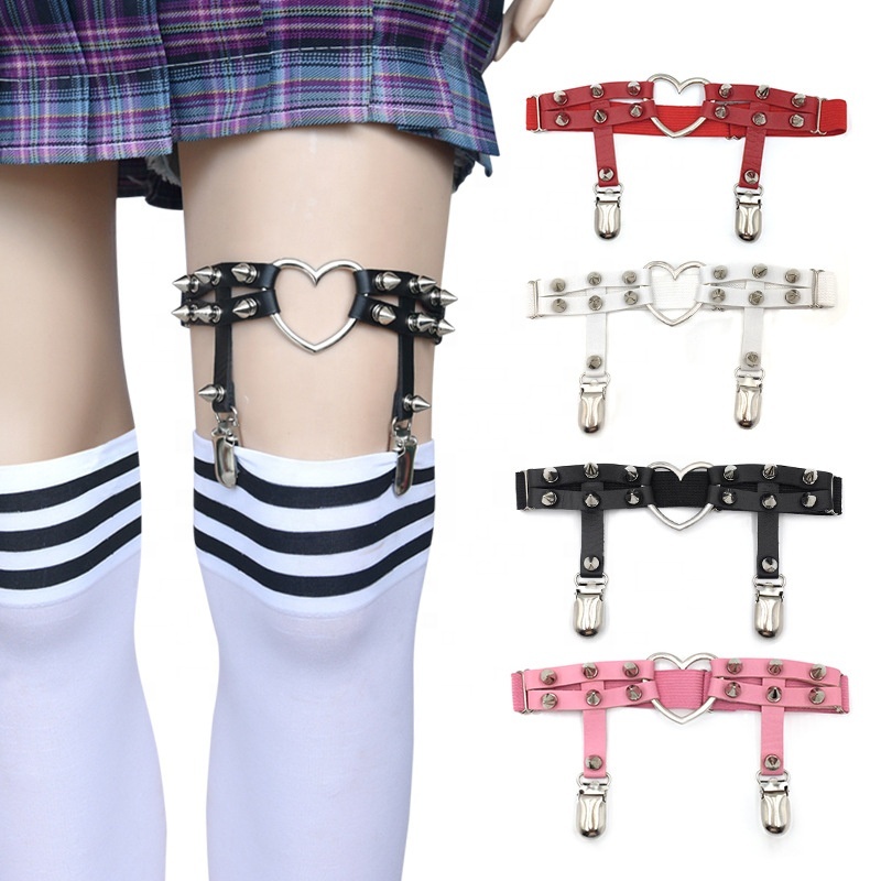 Punk Sexy Spike Garter Belt Rock nail Rivet Elastic Suspender Belt 2 Clips Personalized Studded Women Girl Leg Thigh Ring