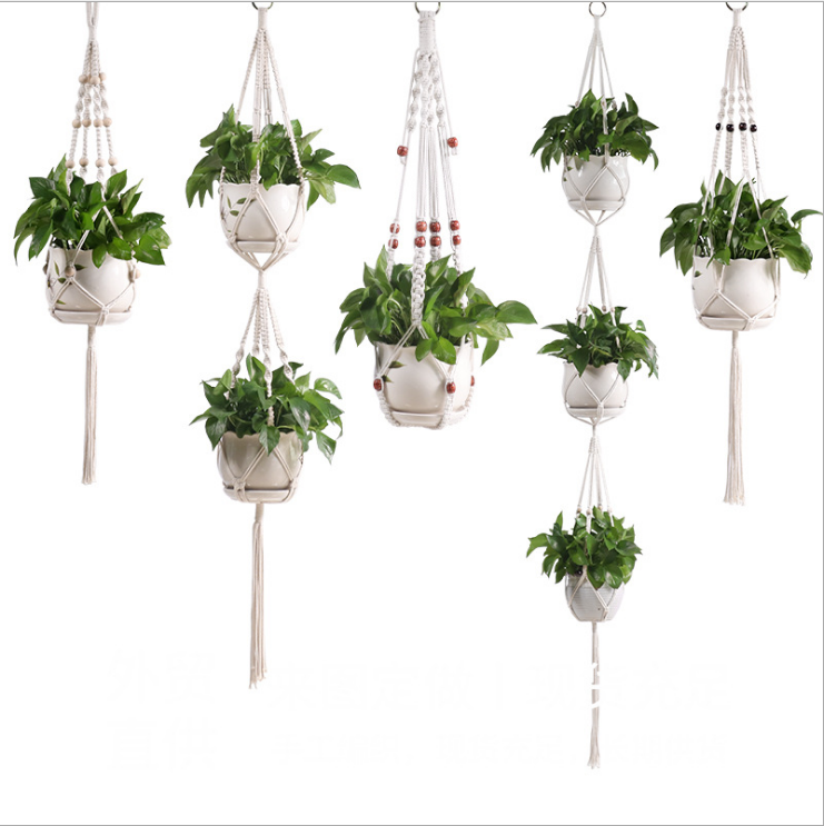 Handmade Flower Hanging Basket For Plants Knotted Rope Flowerpot Net Bag Horticultural Home Door