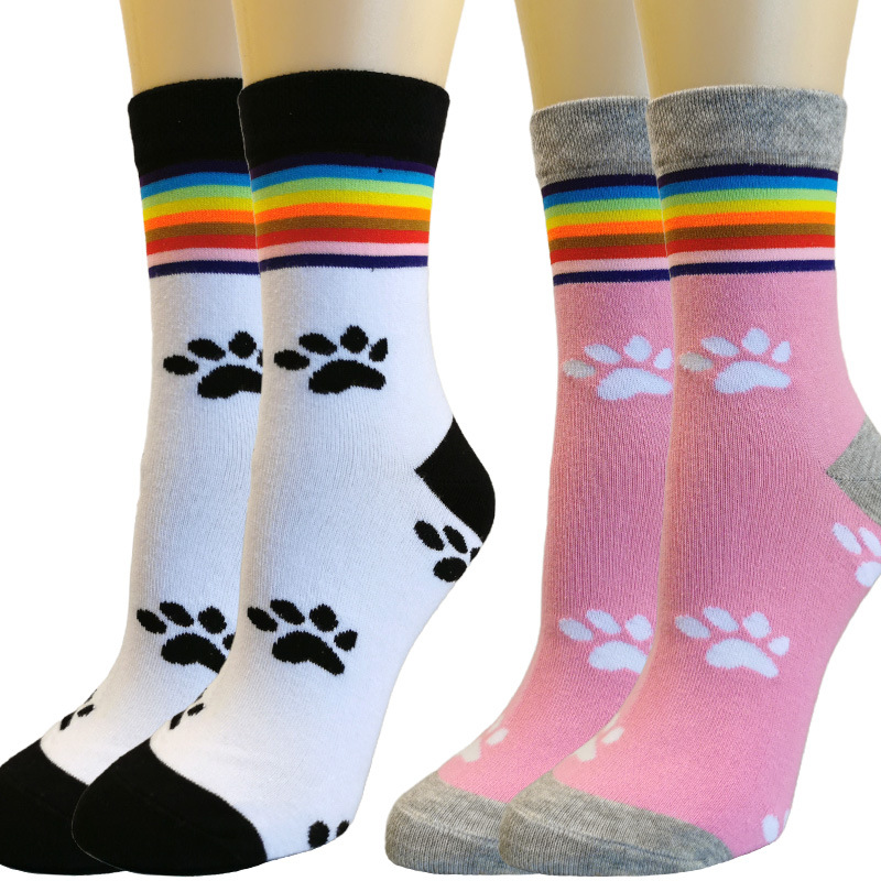 2021 new rainbow cartoon cute footprint dress socks