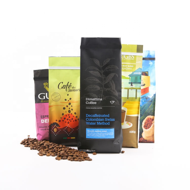 Coffee beans packaging aluminum foil printed pouches side gusset stand up 250g 500g 1LB bean mylar coffee bags with valve