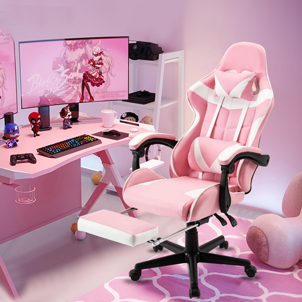 Милый розовый игровой стул silla с подставкой для ног, игровой компьютерный стул