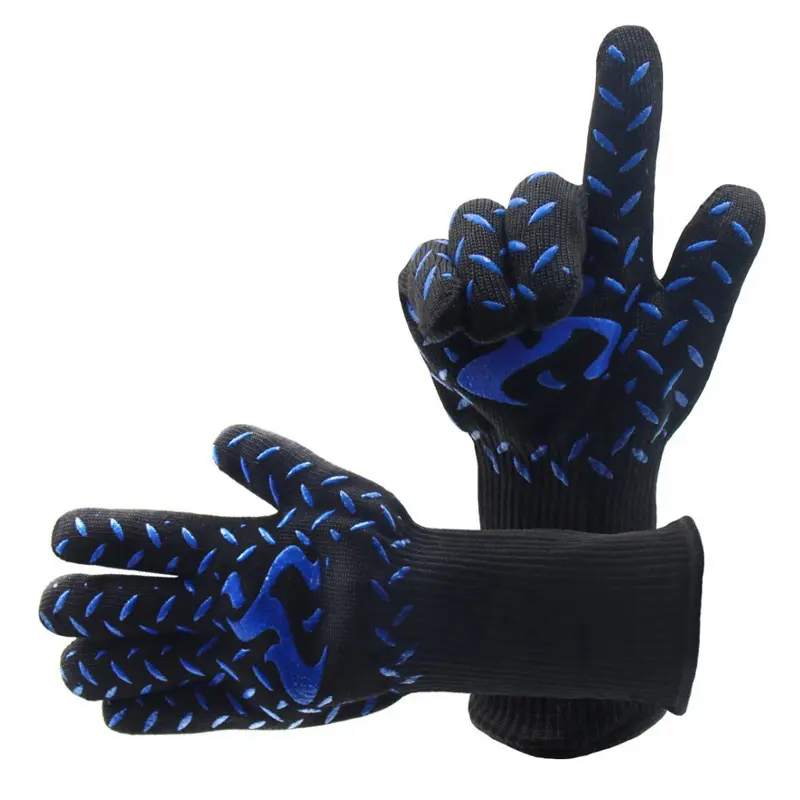 Черные Арамидные перчатки для барбекю 932F с логотипом заказчика, экстремальные термостойкие кухонные перчатки, перчатки для барбекю, гриля, рукавицы для духовки для готовки