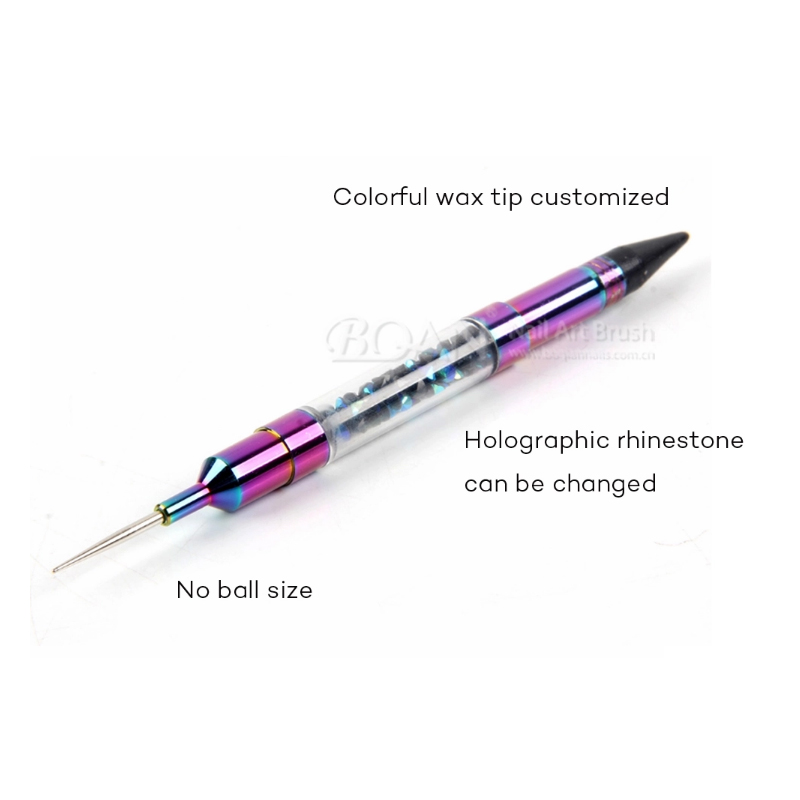 New Fashional Gradient Rainbow Colorful Professional Metal Handle Rhinestone Nylon Hair Nail Brush Set Wax dotting pen