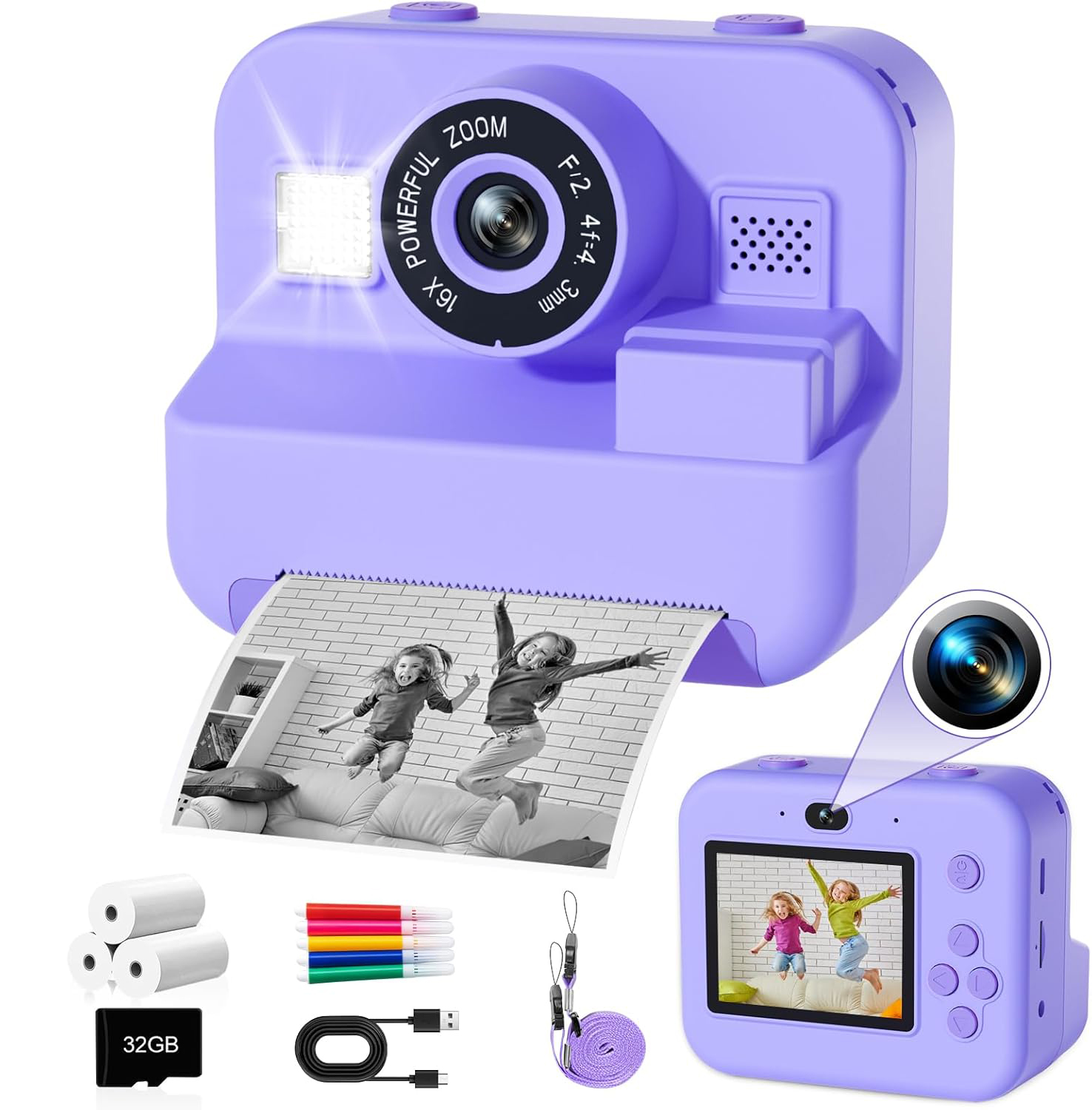 D5 Video Recording Instant Printer Camera for Children Kids Camera Print Antique Design 1080P Economic Camera