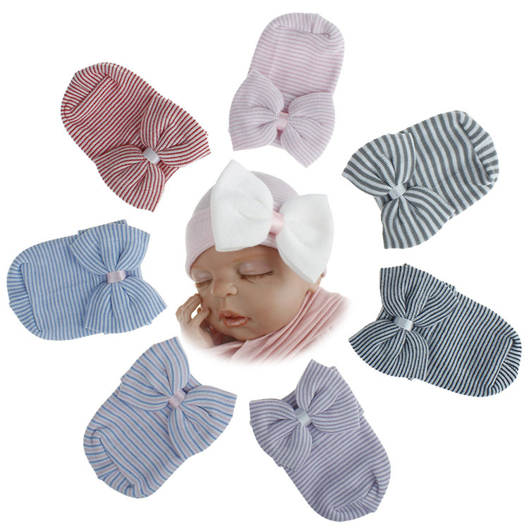 Double Layer Thickened Big Bow Pullover Newborn Tire Soft Skin Friendly Baby Newborn Baby Knitted Hats Butterfly Hats